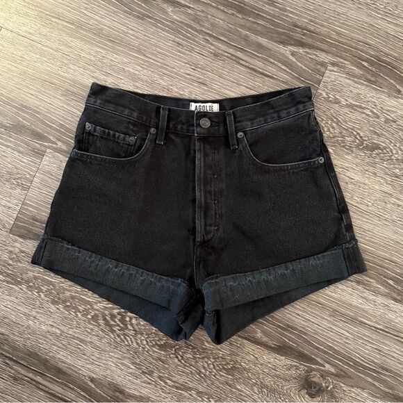 AGOLDE Black Denim Cuff Shorts - Picture 1 of 7